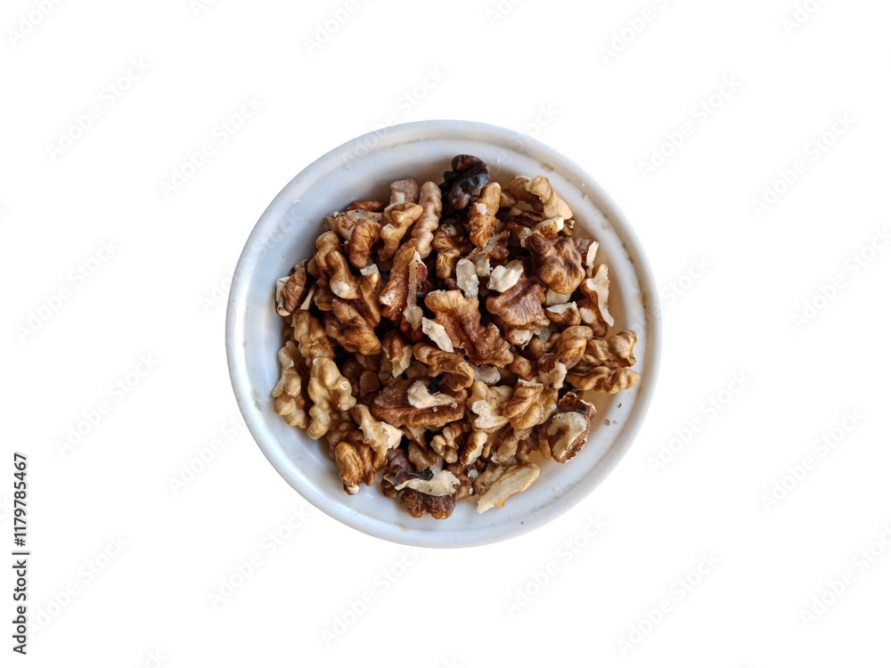 Top view walnut bowl isolated on white background. Top view walnut bowl isolated on white background.