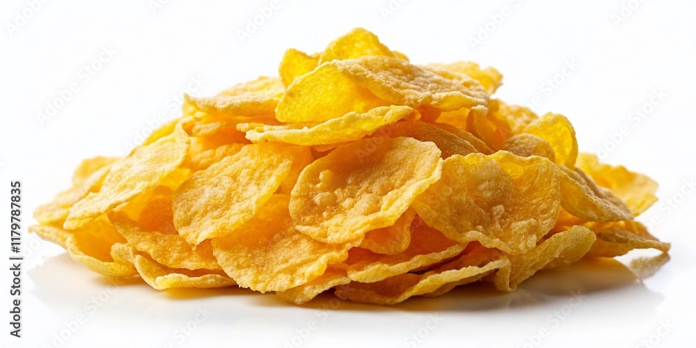 Macro Close-up of Single Corn Flake Isolated on White Background – Healthy Breakfast Cereal Detail Macro Close-up of Single Corn Flake Isolated on White Background – Healthy Breakfast Cereal Detail