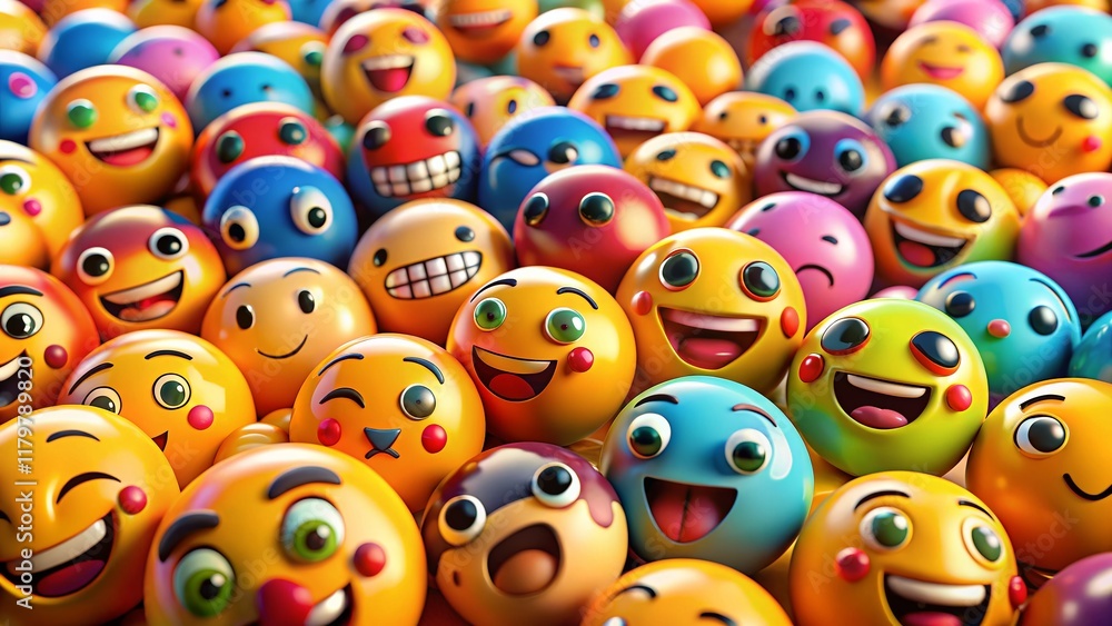 Macro Colorful Emoji Emotions 3D Render Stock Photo Macro Colorful Emoji Emotions 3D Render Stock Photo