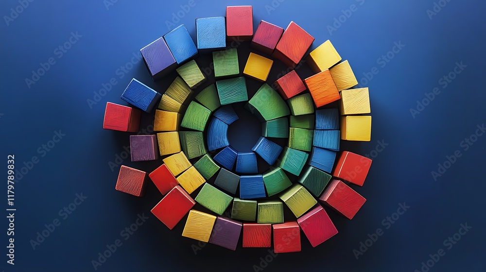 Obraz premium Number blocks arranged in a creative spiral on a flat surface