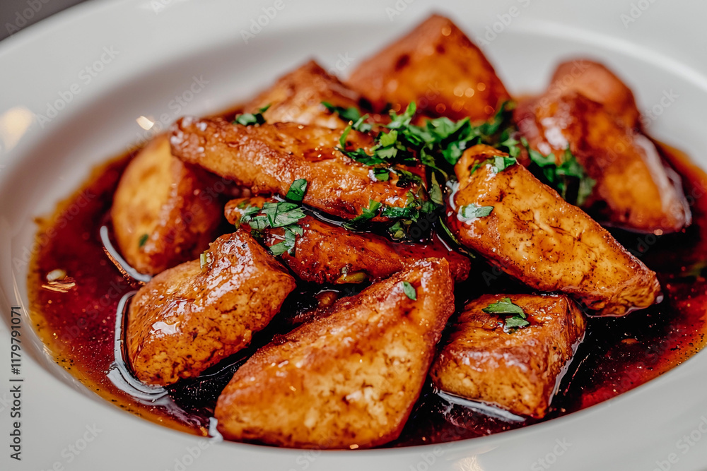 Soy sauce and herbs fry flavorful tofu Soy sauce and herbs fry flavorful tofu
