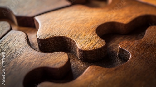 Close-up of the smooth edges of a geometric wooden puzzle piece photo