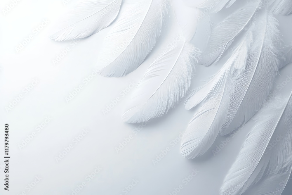 Naklejka premium Elegant White Feathers on Soft Background Suitable for Serenity and Calmness Themes in Photography and Design Projects