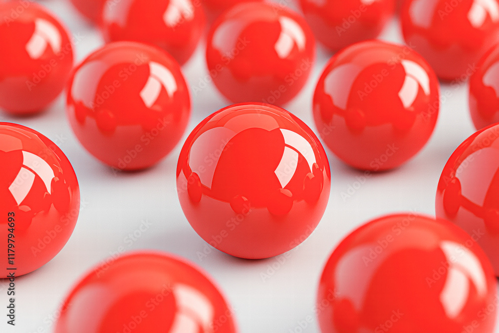 Vibrant red spheres in a minimalist setting abstract art studio environment close-up view
