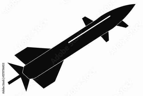 missile silhouette vector illustration on a white background. Missile icon. Silhouette missile black color only

