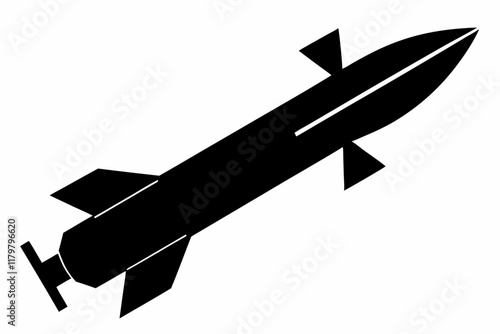 missile silhouette vector illustration on a white background. Missile icon. Silhouette missile black color only

