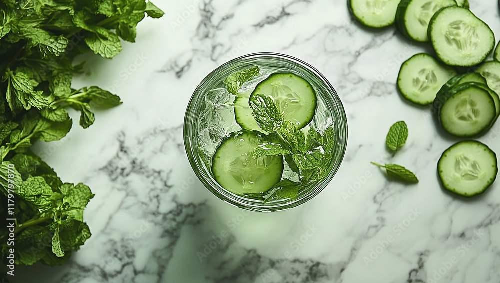 Obraz premium Refreshing Cucumber Mint Water in a Glass