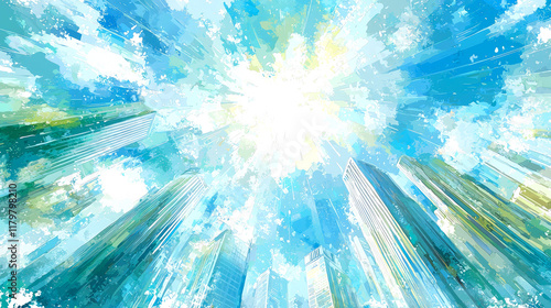 Upward View of City Skyscrapers: A Modern Architectural Masterpiece
