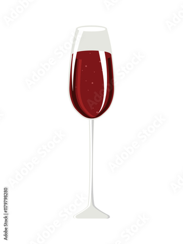 Elegant glass of red sparkling wine isolated on white background. Vector.