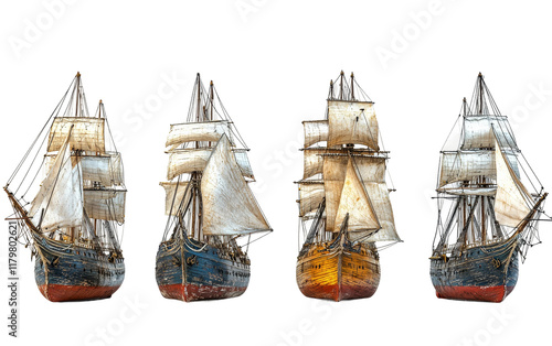 Classic Sailing Ships in Detailed Illustration Isolated on transparent background photo