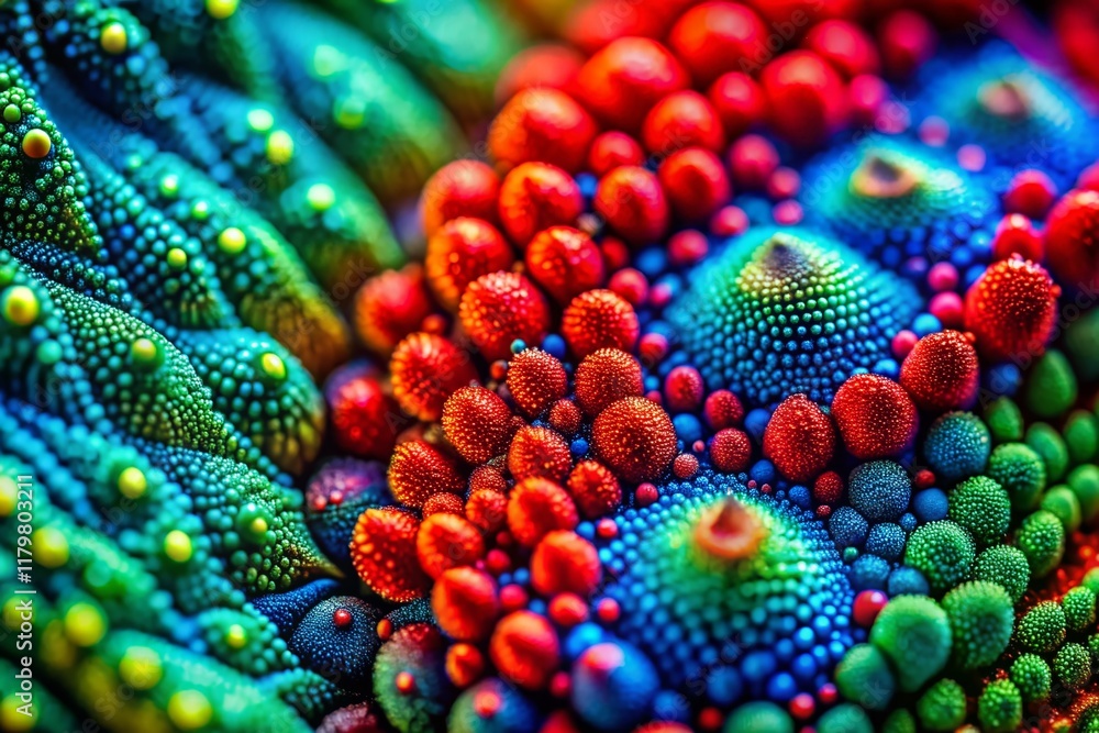 Macro Photography: Vibrant Red, Blue, and Green Abstract Close-Up Macro Photography: Vibrant Red, Blue, and Green Abstract Close-Up