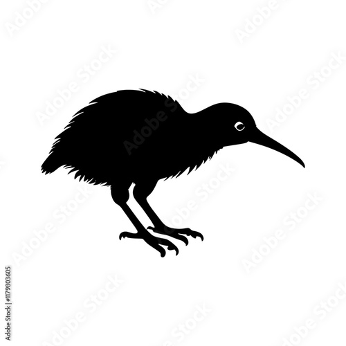 Cute Kiwi bird silhouette standing on two legs against a simple background with an intriguing posture