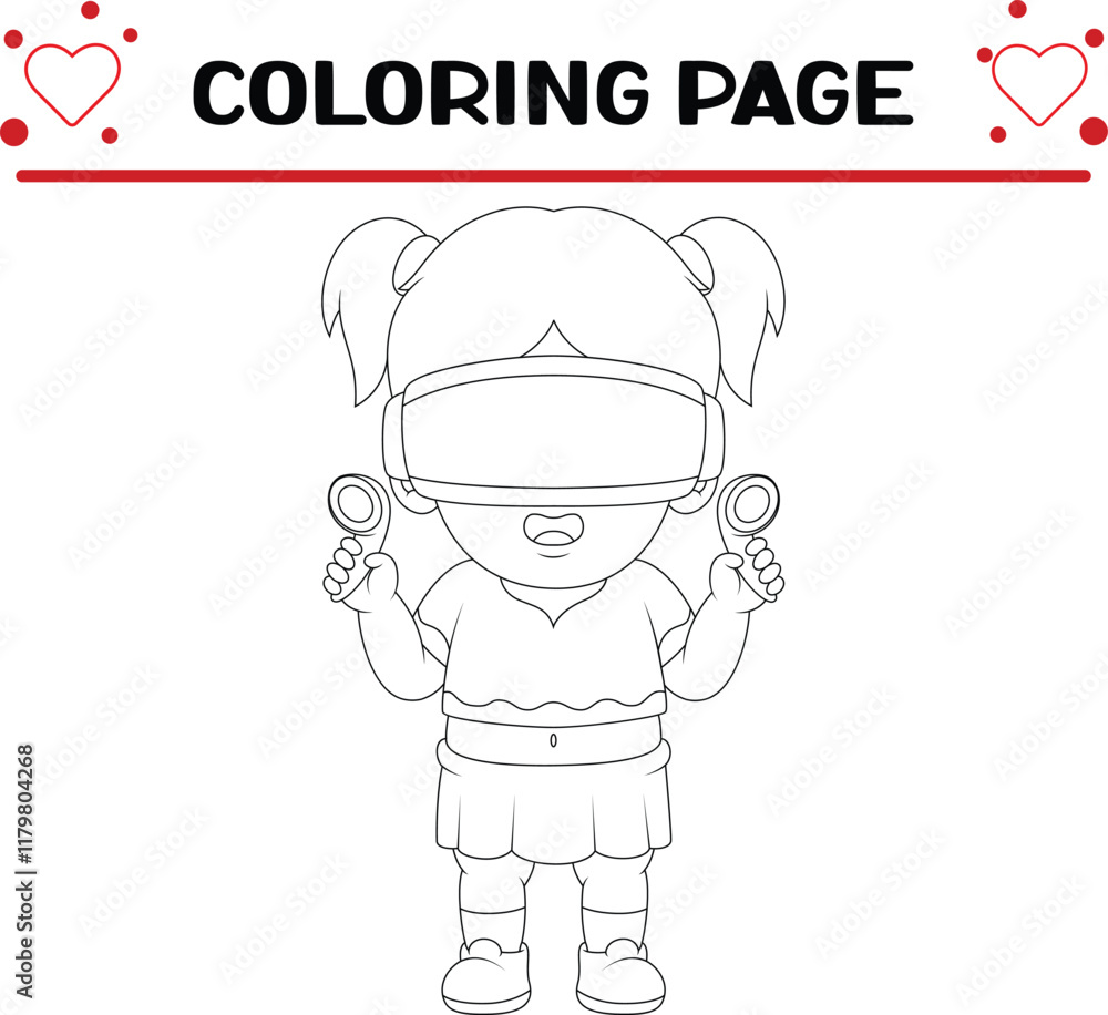 Obraz premium cute girl is playing game coloring page for kids