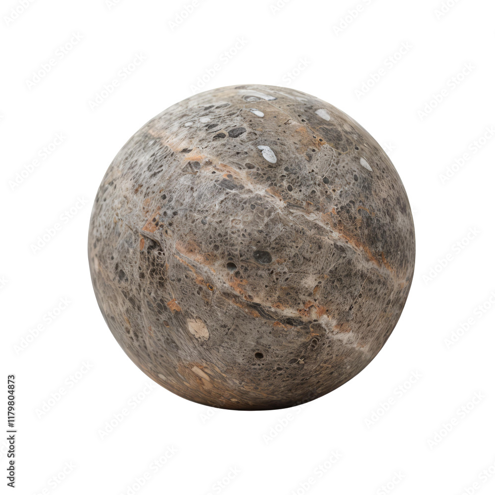 Stone Sphere: A smooth, gray sphere with intricate veins and speckles, capturing the beauty of natural stone. Stone Sphere: A smooth, gray sphere with intricate veins and speckles, capturing the beauty of natural stone.