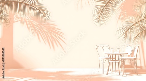 Light pink summer background with palm shadows, minimalist style