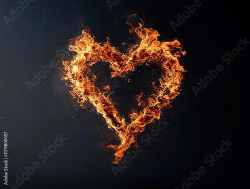 Abstract acrylic flames forming a burning heart, passionate love, Valentines fire, dynamic art