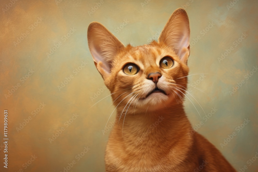 Portrait of a happy chausie cat on pastel brown background Portrait of a happy chausie cat on pastel brown background