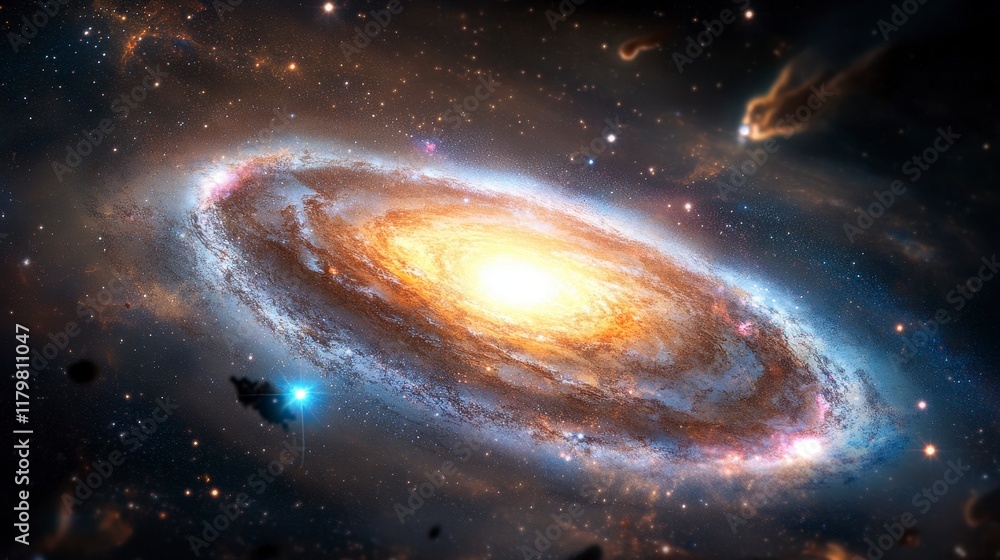 Fototapeta premium Vibrant Cosmic Galaxy with Dazzling Stars and Luminous Nebulae, Expansive Universe Rich in Detail