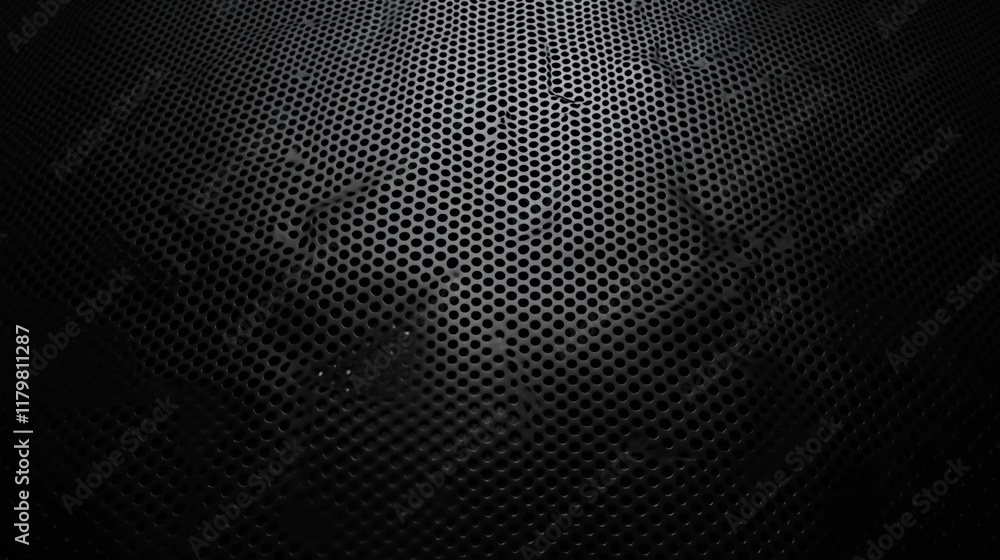 Metal background, black steel plate with holes, Texture background of an old speaker grille Metal background, black steel plate with holes, Texture background of an old speaker grille