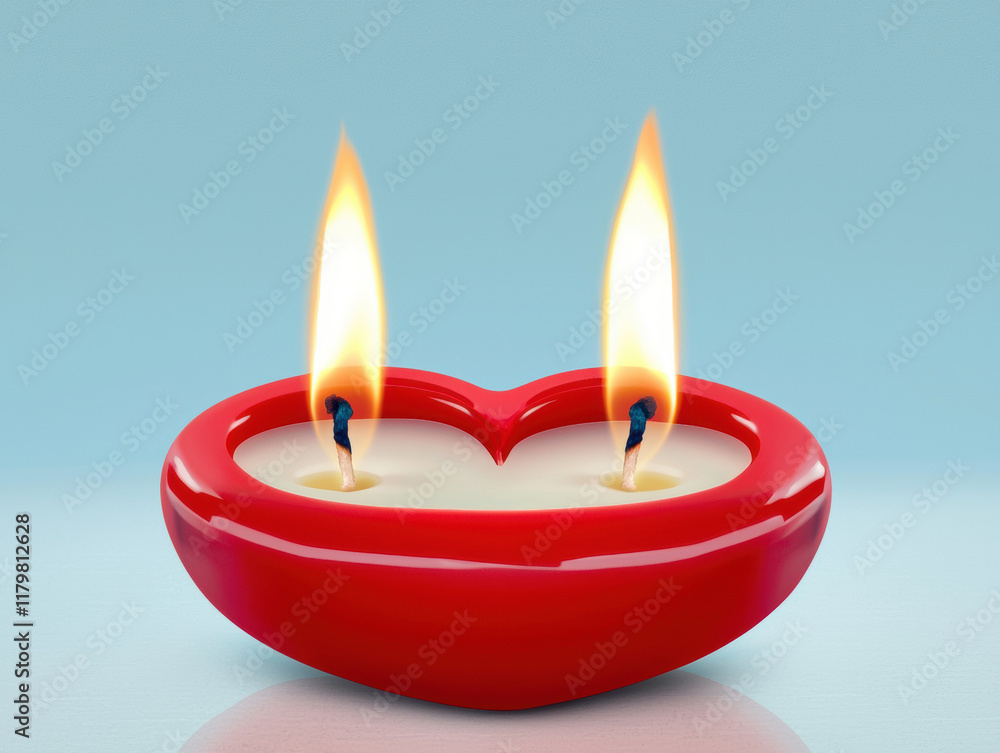 heart shaped candle with two flames, symbolizing love and warmth, perfect for romantic settings. Valentines Concept heart shaped candle with two flames, symbolizing love and warmth, perfect for romantic settings. Valentines Concept