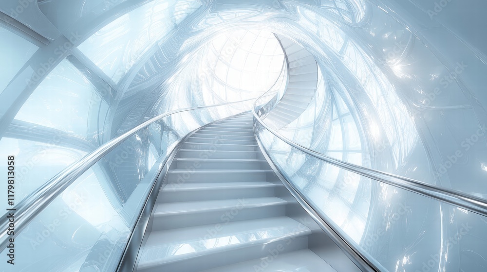 Futuristic Spiral Staircase with Bright Light and Smooth Design Futuristic Spiral Staircase with Bright Light and Smooth Design