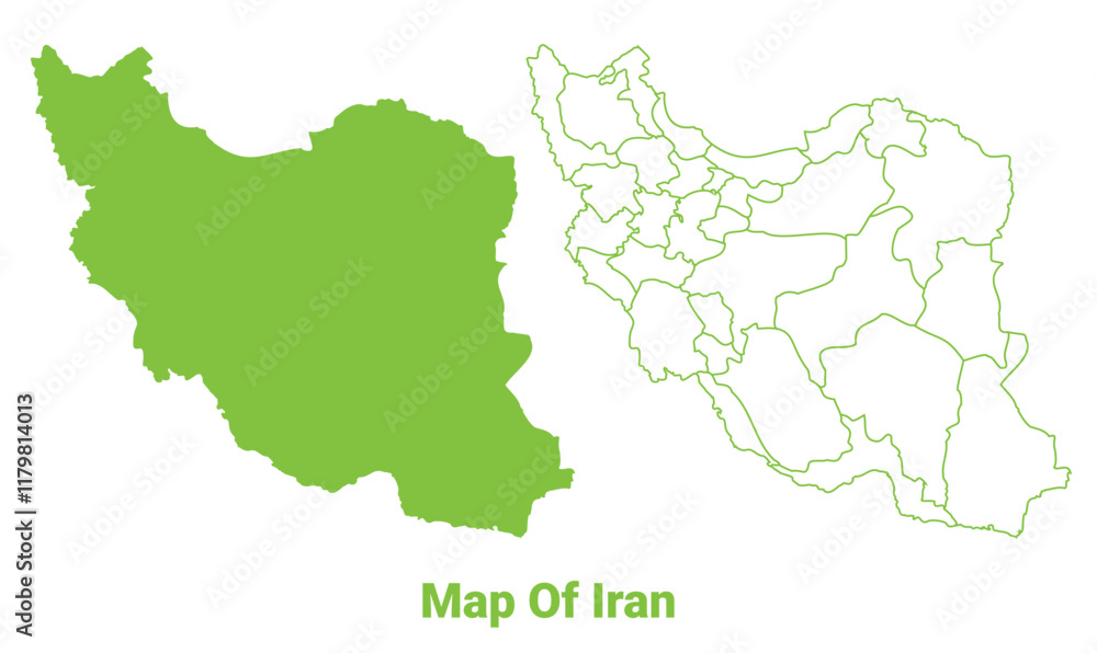 Green Iran map outline and flat vector illustration Green Iran map outline and flat vector illustration