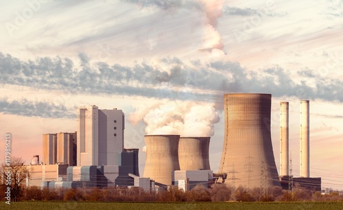 
Sunset at the electricity generating power plant