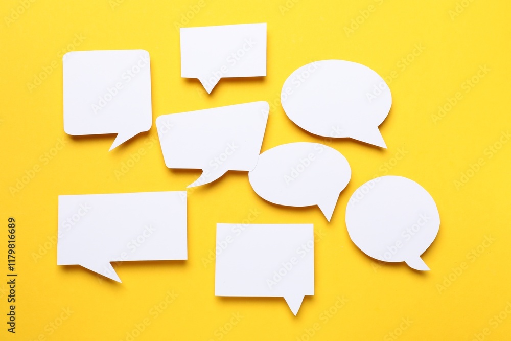 Blank speech bubbles on yellow background. Space for text Blank speech bubbles on yellow background. Space for text