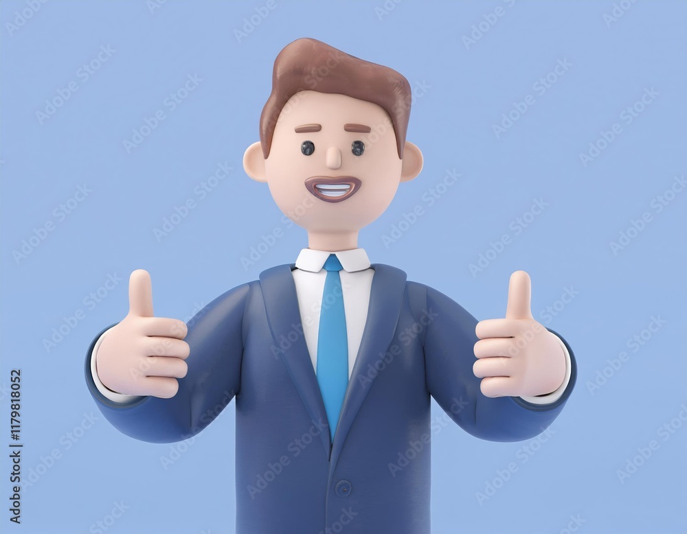 3D smiling businessman gives two thumbs up 3D smiling businessman gives two thumbs up