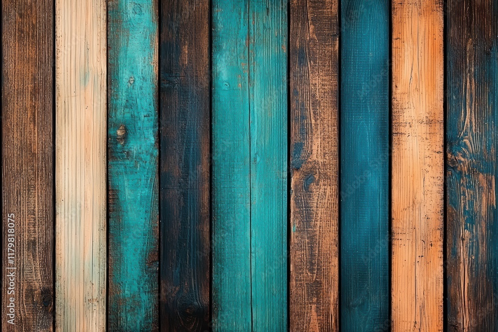 Colorful, rustic wood wall background with distressed wooden planks. Colorful, rustic wood wall background with distressed wooden planks.