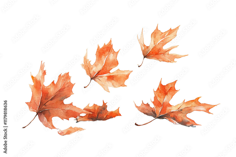 Autumn Maple Leaves Falling on Soft White Background Autumn Maple Leaves Falling on Soft White Background