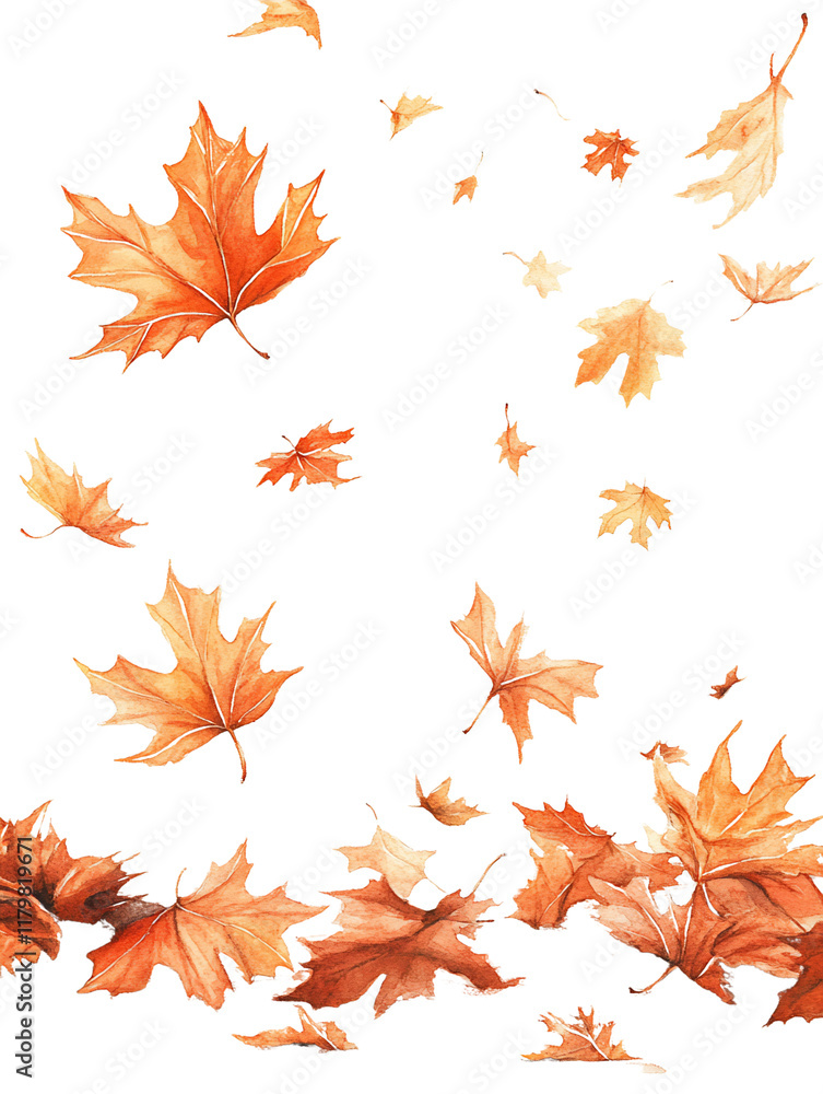 Autumn Maple Leaves Falling on Soft White Background Autumn Maple Leaves Falling on Soft White Background