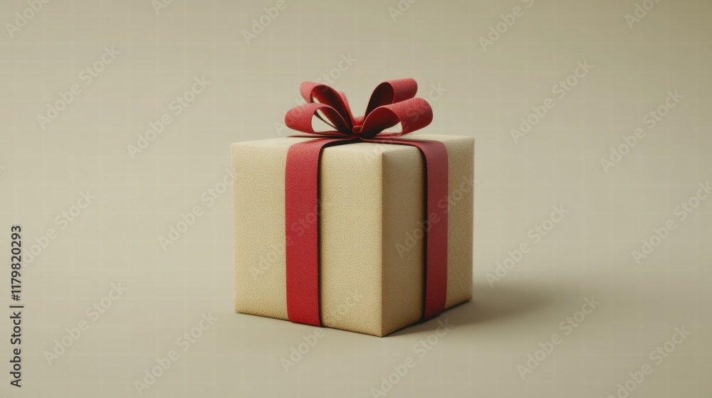 Obraz premium Elegant Gift Box with Red Ribbon and Bow on Minimalist Background