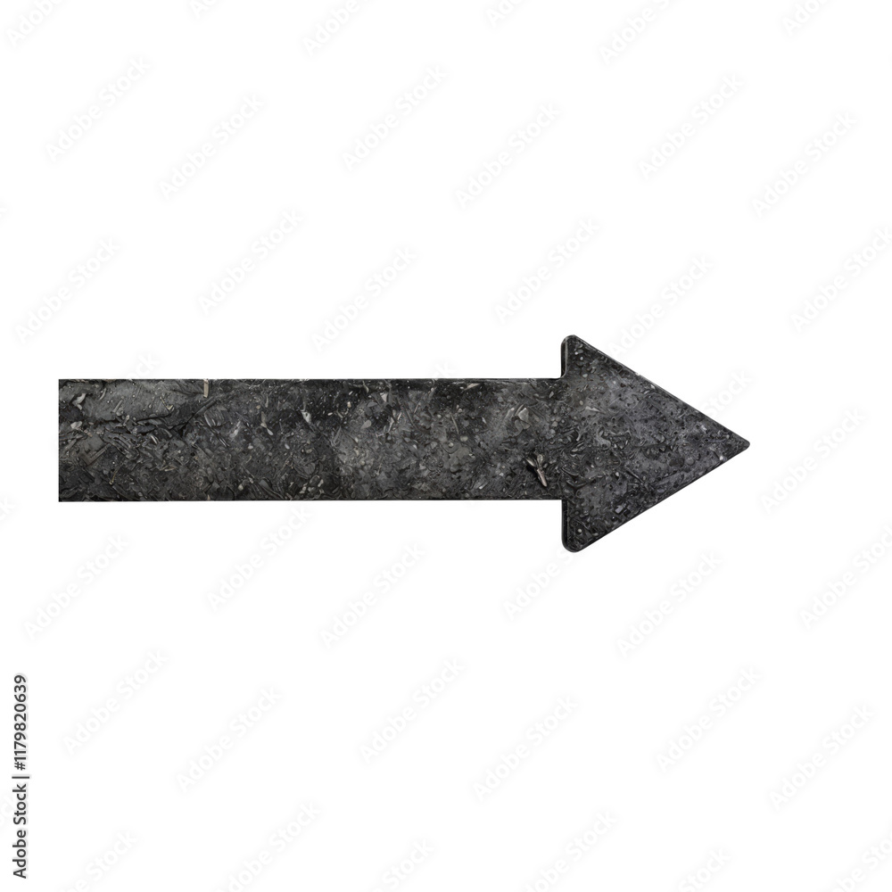 Fototapeta premium Stone Arrow Left Direction: A grunge-textured, dark gray arrow pointing left, ideal for directional signage, grunge design elements, or road marking concepts.