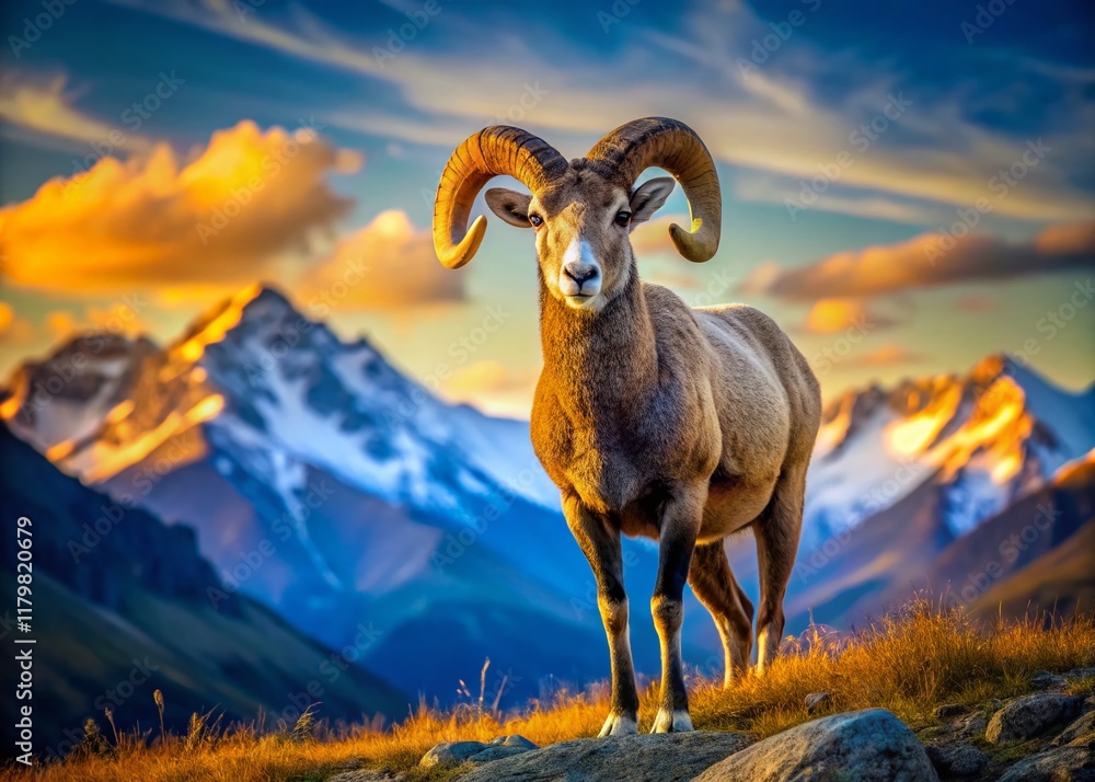 Obraz premium Majestic Argali Sheep in Mountain Landscape - Wildlife Stock Photo