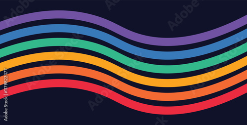  Rainbow Wave on Dark Background. Vector Banner Background for Pride Month