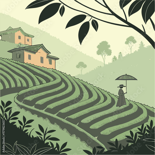 winter landscape with house, Generative AI.