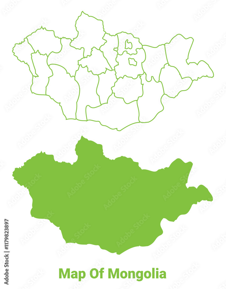 Green Mongolia map outline and flat vector illustration Green Mongolia map outline and flat vector illustration