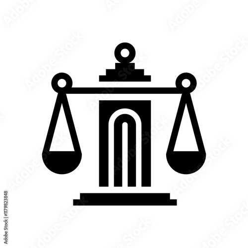 Scales Justice icon. Trendy flat style for graphic design, web-site. Stock Vector illustration.