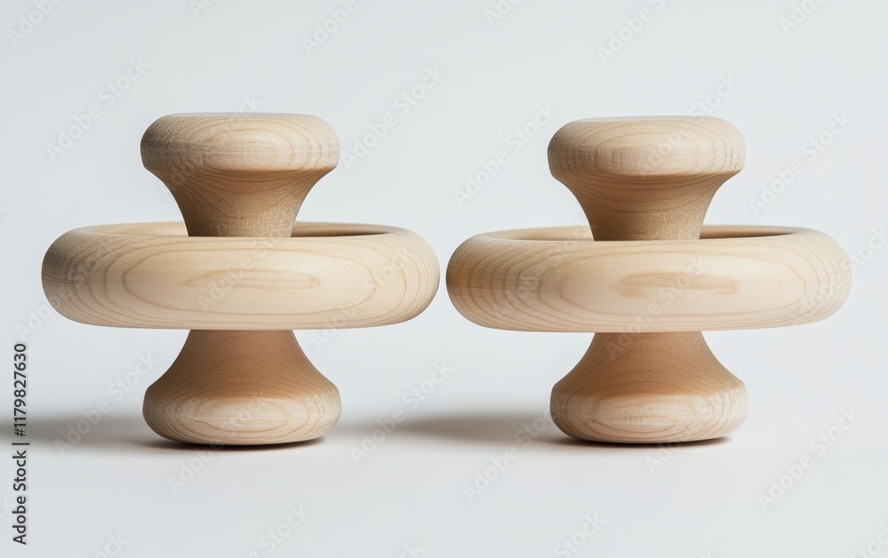 A handmade wooden eco toy with a smooth finish and simple design on white background A handmade wooden eco toy with a smooth finish and simple design on white background