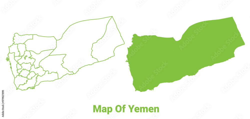 Fototapeta premium Green Yemen map outline and flat vector illustration