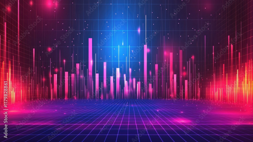 Abstract Futuristic Cityscape with Neon Grid and Glowing Data Bars Abstract Futuristic Cityscape with Neon Grid and Glowing Data Bars
