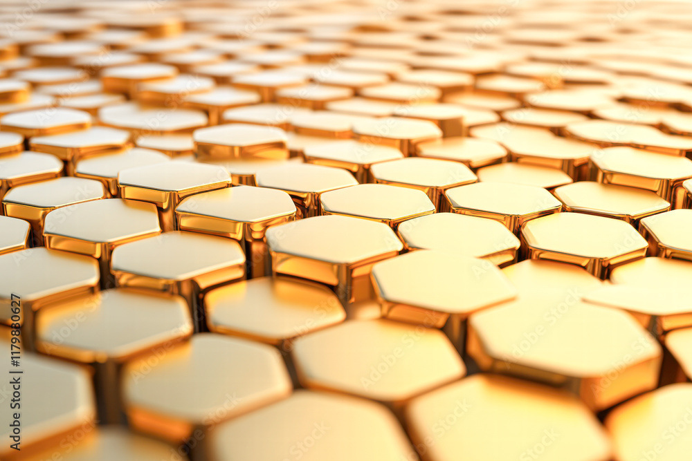 Fototapeta premium Exploring golden hexagonal patterns modern design and abstract digital art integration
