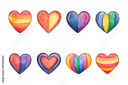 Colorful heart shapes in various designs and patterns, expressing love and diversity photo