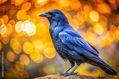 Majestic Crow in Side Profile, Bokeh Background, Wildlife Photography photo