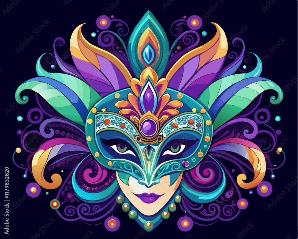 Beautiful Mardi Gras mask illustration generative ai Beautiful Mardi Gras mask illustration generative ai