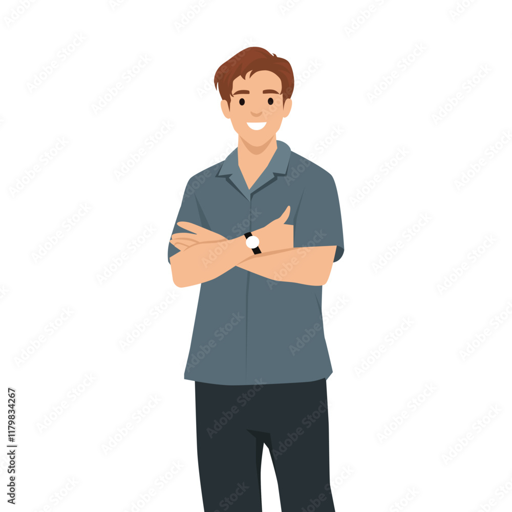 Businessman standing with folded arms pose. Flat vector illustration isolated on white background Businessman standing with folded arms pose. Flat vector illustration isolated on white background
