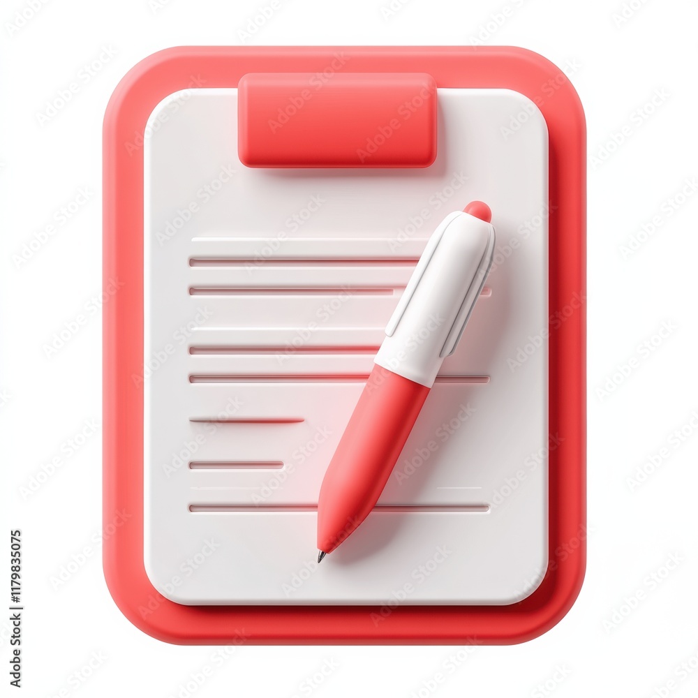 3D Illustration of Notebook and Pen Icon in Red and White Design, isolated 3D Illustration of Notebook and Pen Icon in Red and White Design, isolated