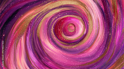 Vibrant swirl of pink and gold with glittering accents