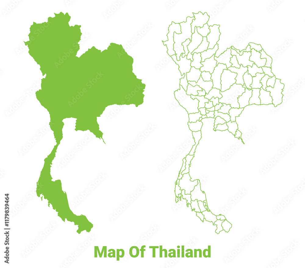 Fototapeta premium Green Thailand map outline and flat vector illustration